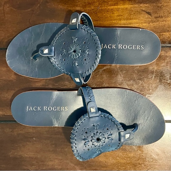 Jack Rogers Georgica Leather Flat Sandals - Midnight Navy Blue- Size 9 - Picture 2 of 6